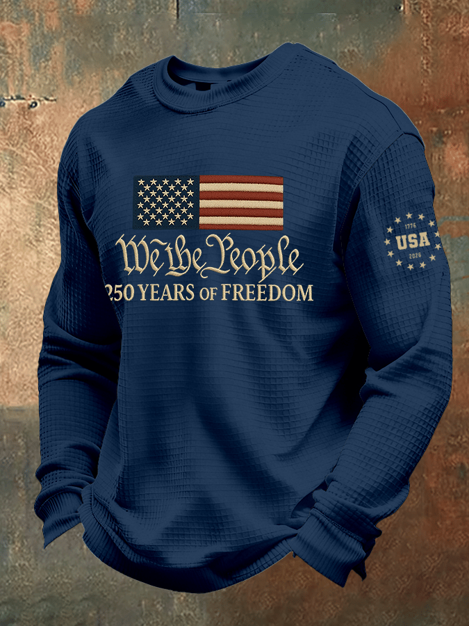 Men's Casual Printed Waffle Fabric Long-Sleeve T-Shirt