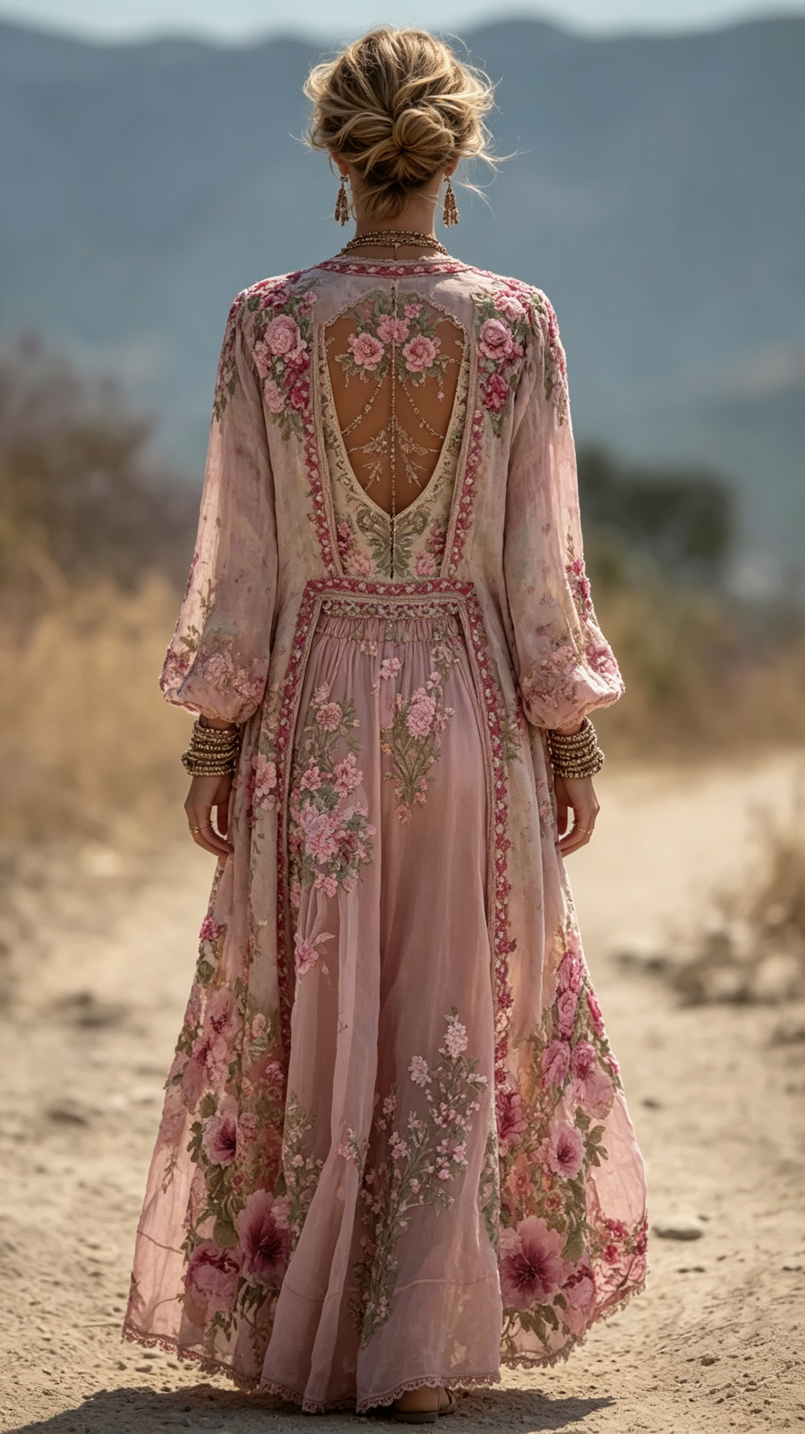 Vintage Boho Pink Floral Flowy Long Linen Cardigan