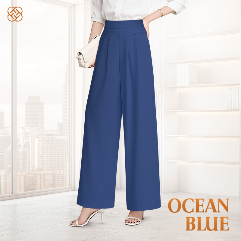 FlowyCharm - Drapey Soft Elegant High-Waisted Wide-Leg Pants
