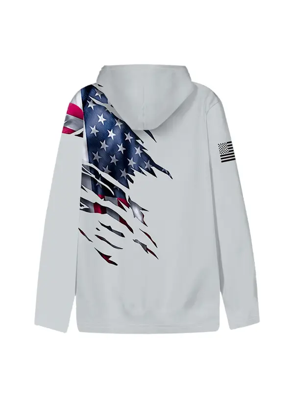 Men's American Flag Print Drawstring Hoodie, Casual Regular Fit Long Sleeve Hooded Sweatshirt for Daily Wear, Men's Top for All Seasons