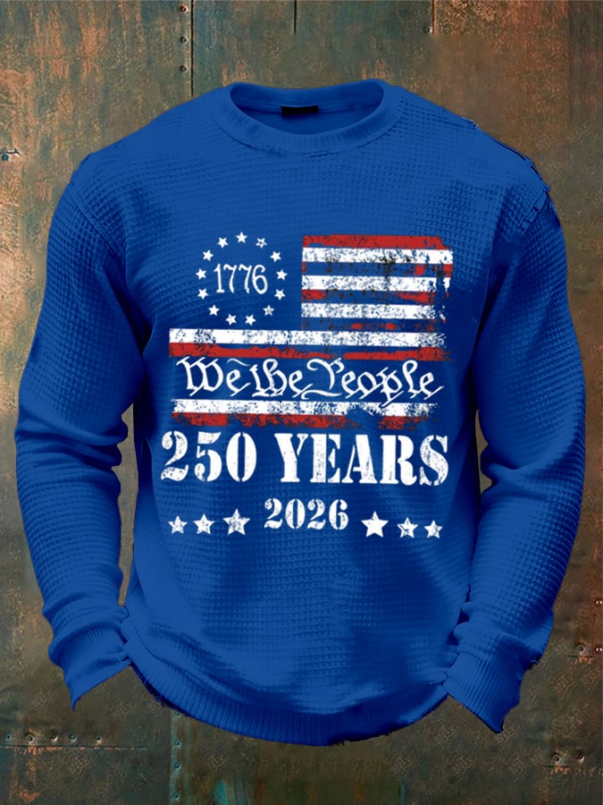 Men's 250th America Anniversary Casual Printed Waffle Fabric Long-Sleeved T-Shirt