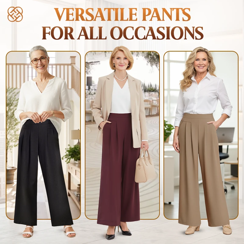 FlowyCharm - Drapey Soft Elegant High-Waisted Wide-Leg Pants