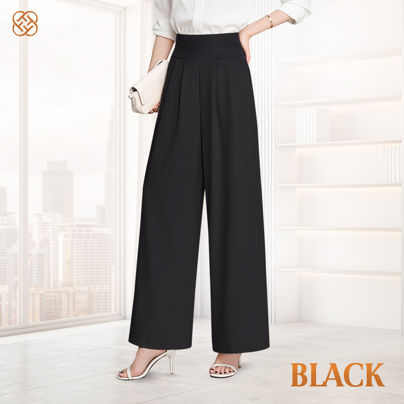 FlowyCharm - Drapey Soft Elegant High-Waisted Wide-Leg Pants