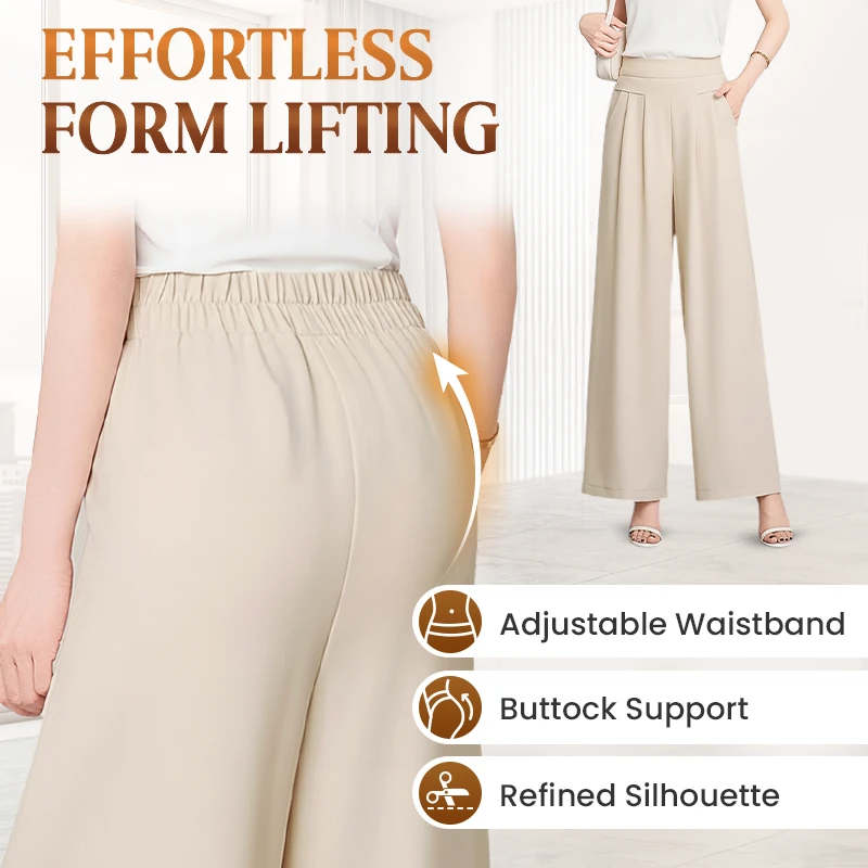FlowyCharm - Drapey Soft Elegant High-Waisted Wide-Leg Pants