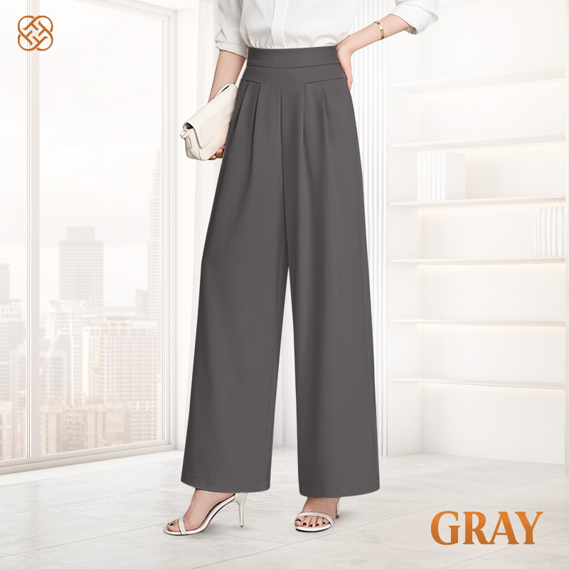 FlowyCharm - Drapey Soft Elegant High-Waisted Wide-Leg Pants