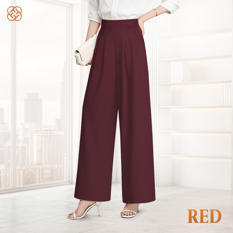FlowyCharm - Drapey Soft Elegant High-Waisted Wide-Leg Pants