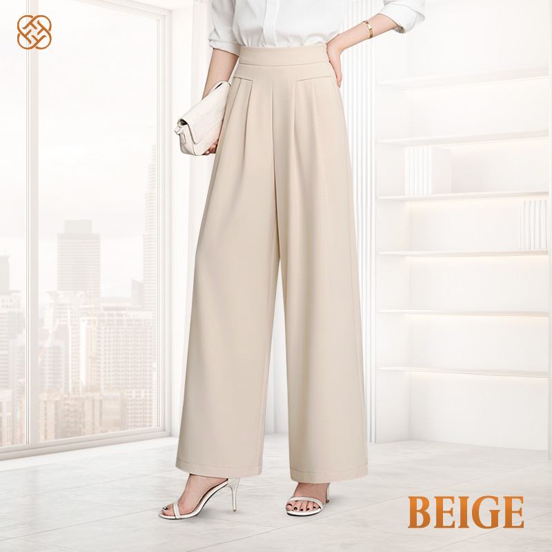 FlowyCharm - Drapey Soft Elegant High-Waisted Wide-Leg Pants