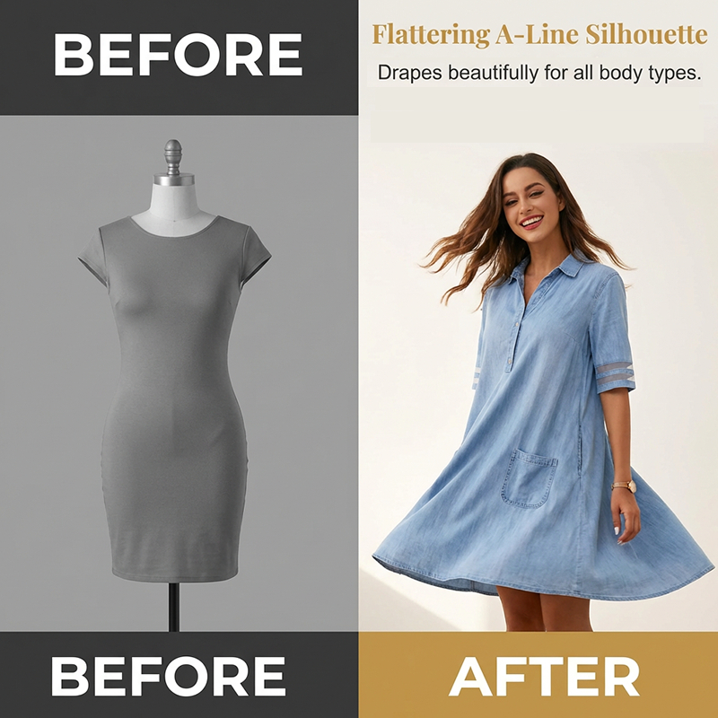 ⭐ 50% off! ⭐ Blue denim mini dress – collar, lace sleeves, side pockets. Casual meets elegant! 💃