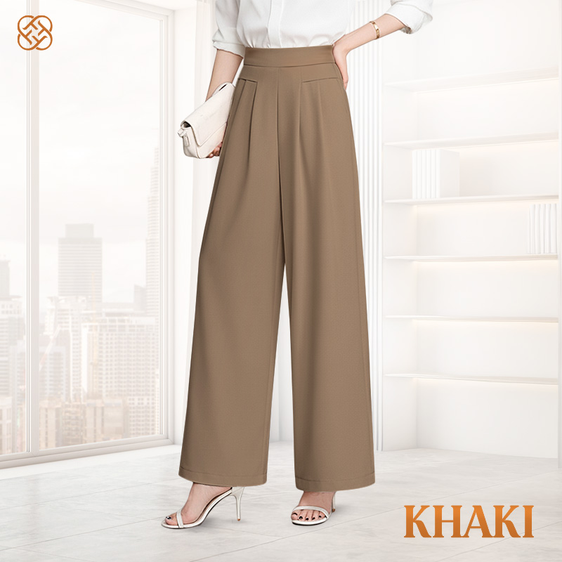 FlowyCharm - Drapey Soft Elegant High-Waisted Wide-Leg Pants
