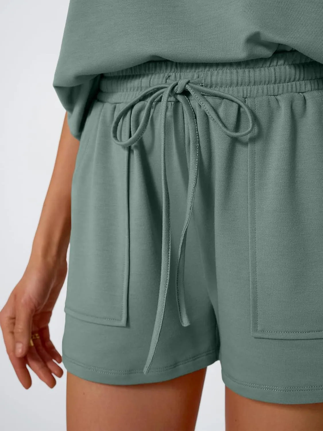 Round Neck Cap Sleeve Top and Shorts Set