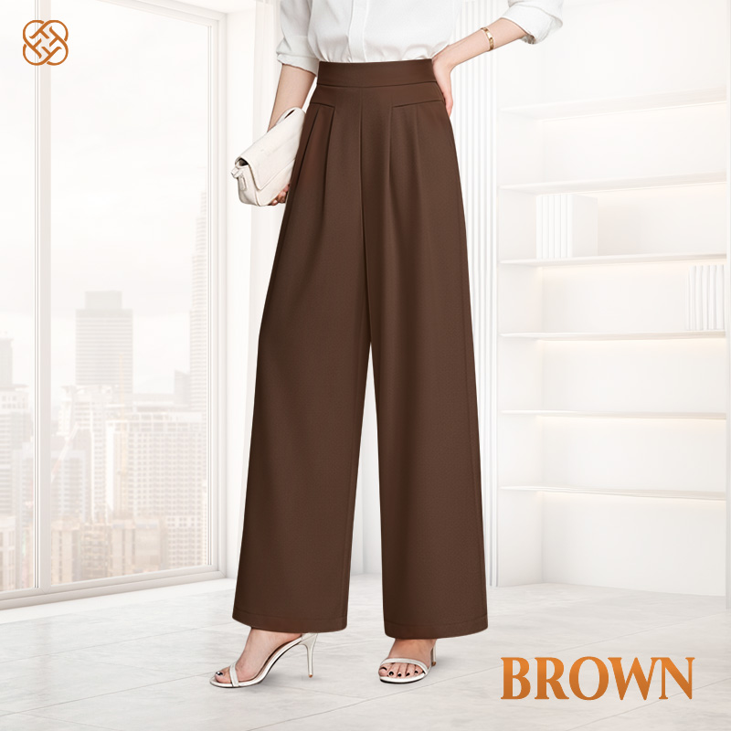 FlowyCharm - Drapey Soft Elegant High-Waisted Wide-Leg Pants