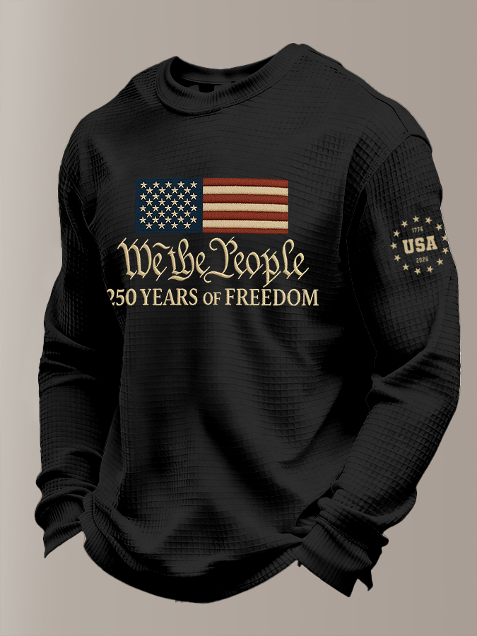 Men's Casual Printed Waffle Fabric Long-Sleeve T-Shirt