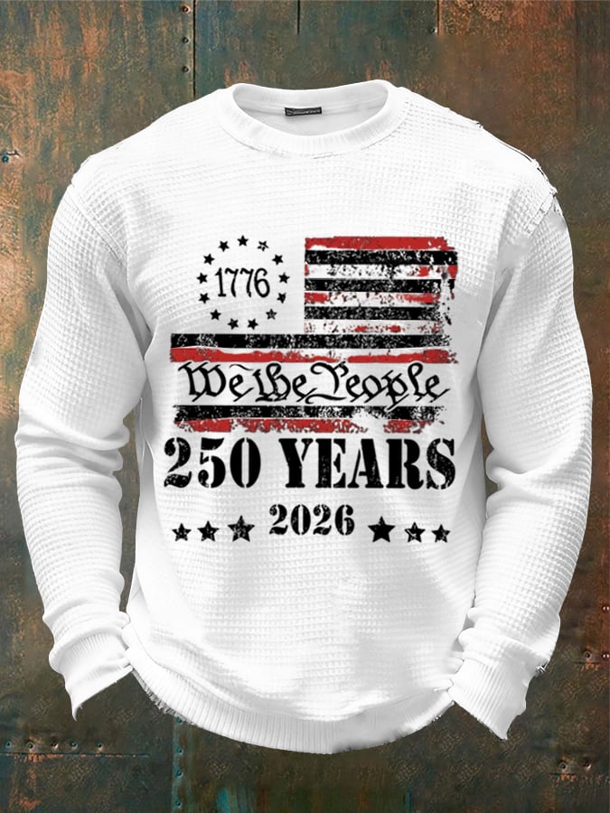 Men's 250th America Anniversary Casual Printed Waffle Fabric Long-Sleeved T-Shirt