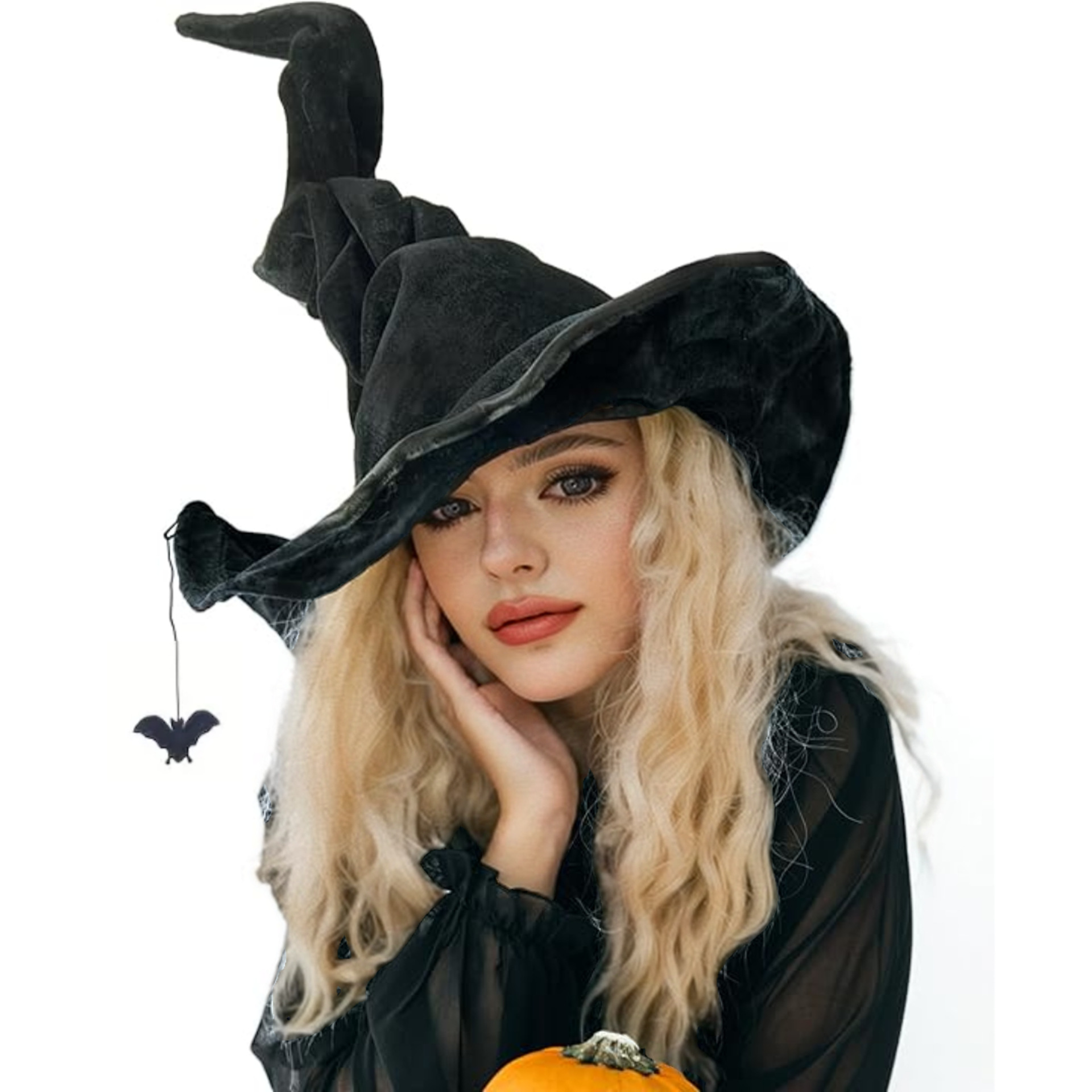 Halloween Witch Hat, Velvet Witch Hat, Twisted Witch Hat, Pleated Witch Hat, Halloween Party Props