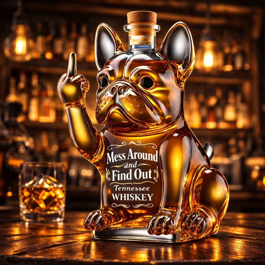 🐶 French Bulldog Whiskey Decanter – "Mess Around and Find Out" 🐾