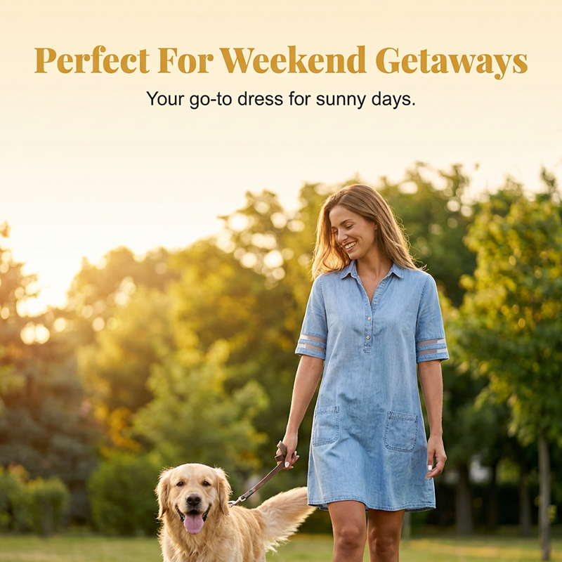 ⭐ 50% off! ⭐ Blue denim mini dress – collar, lace sleeves, side pockets. Casual meets elegant! 💃