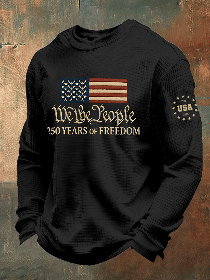 Men's Casual Printed Waffle Fabric Long-Sleeve T-Shirt