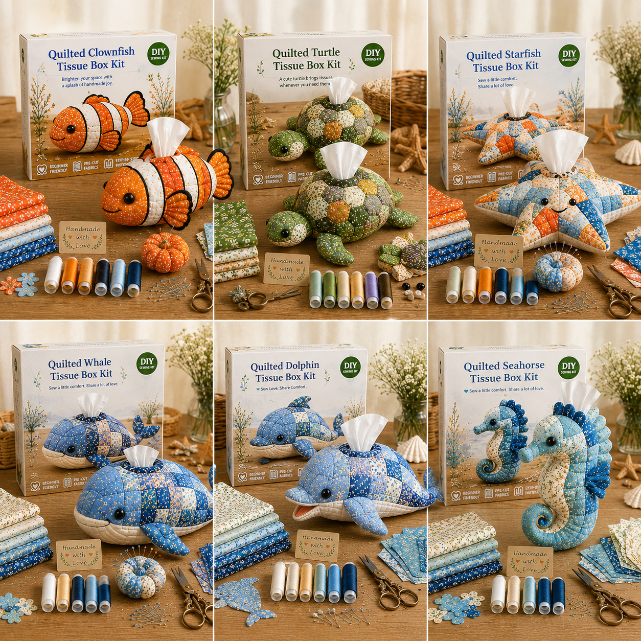 🧵 Quilted sea Animal Tissue Box DIY Kit💖