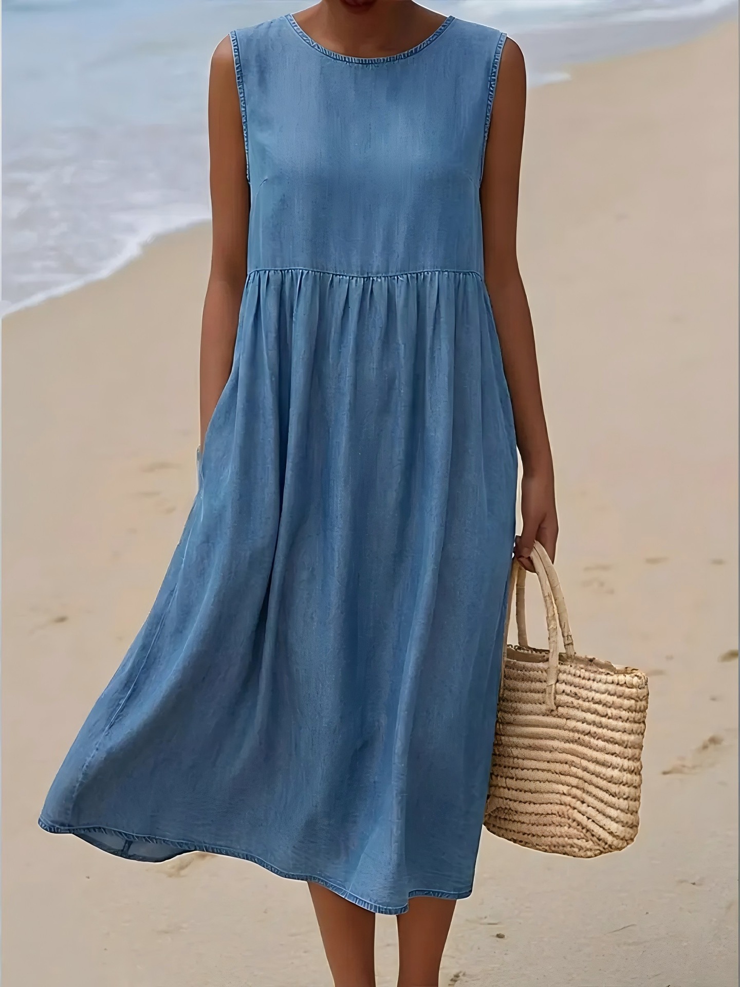 Sleeveless Blue Midi Dress