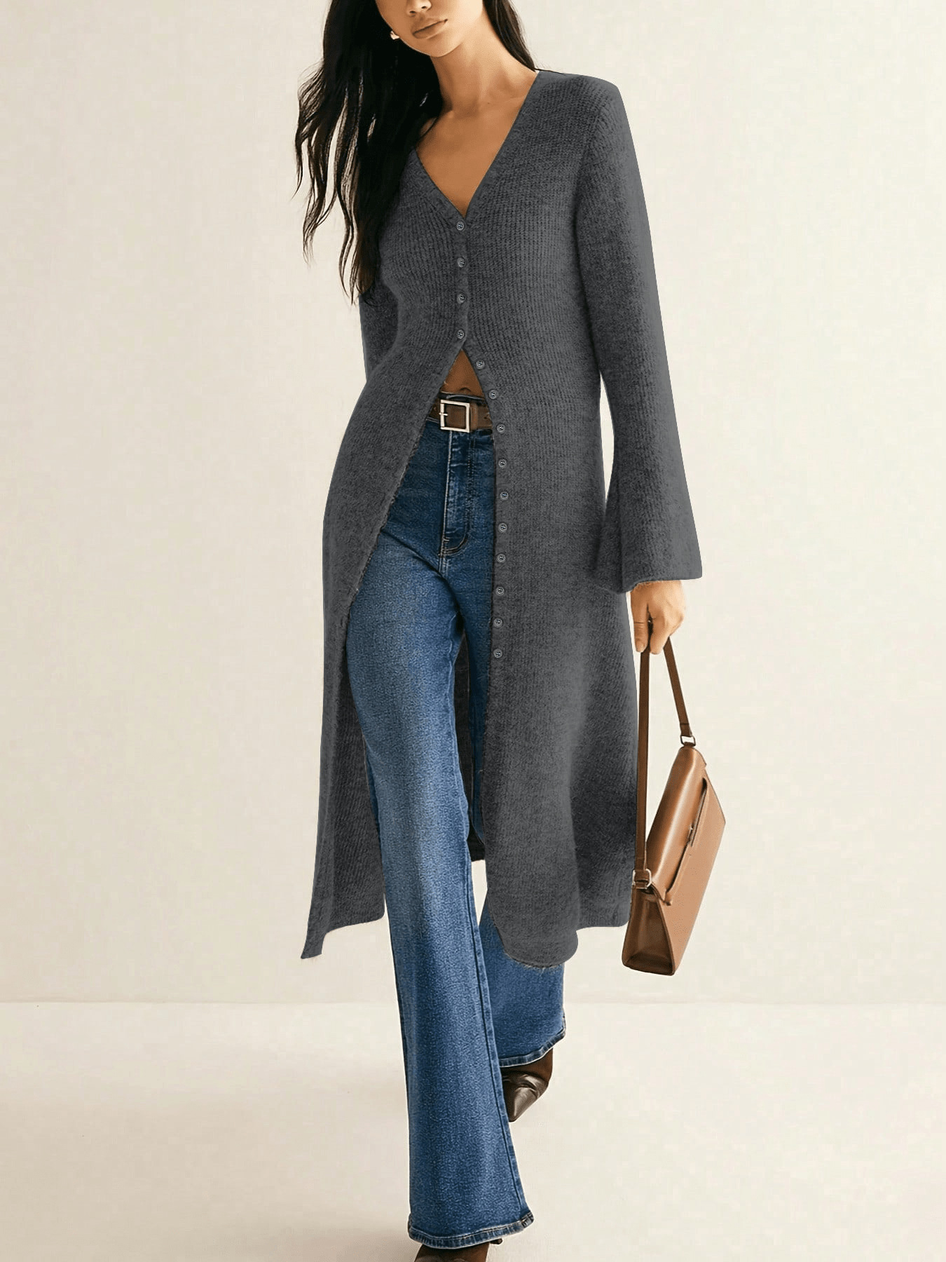 Shaped Knitted Cardigan Dress
