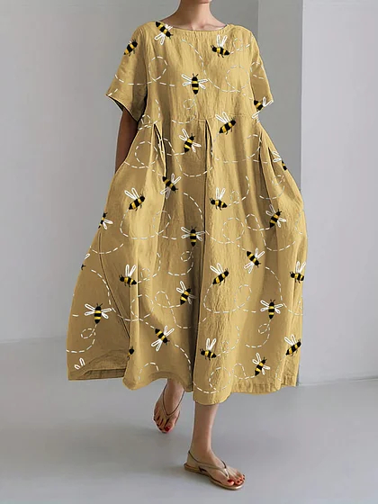 Koi Fish Playing With Sakura Flower Art Linen Blend Maxi Dress