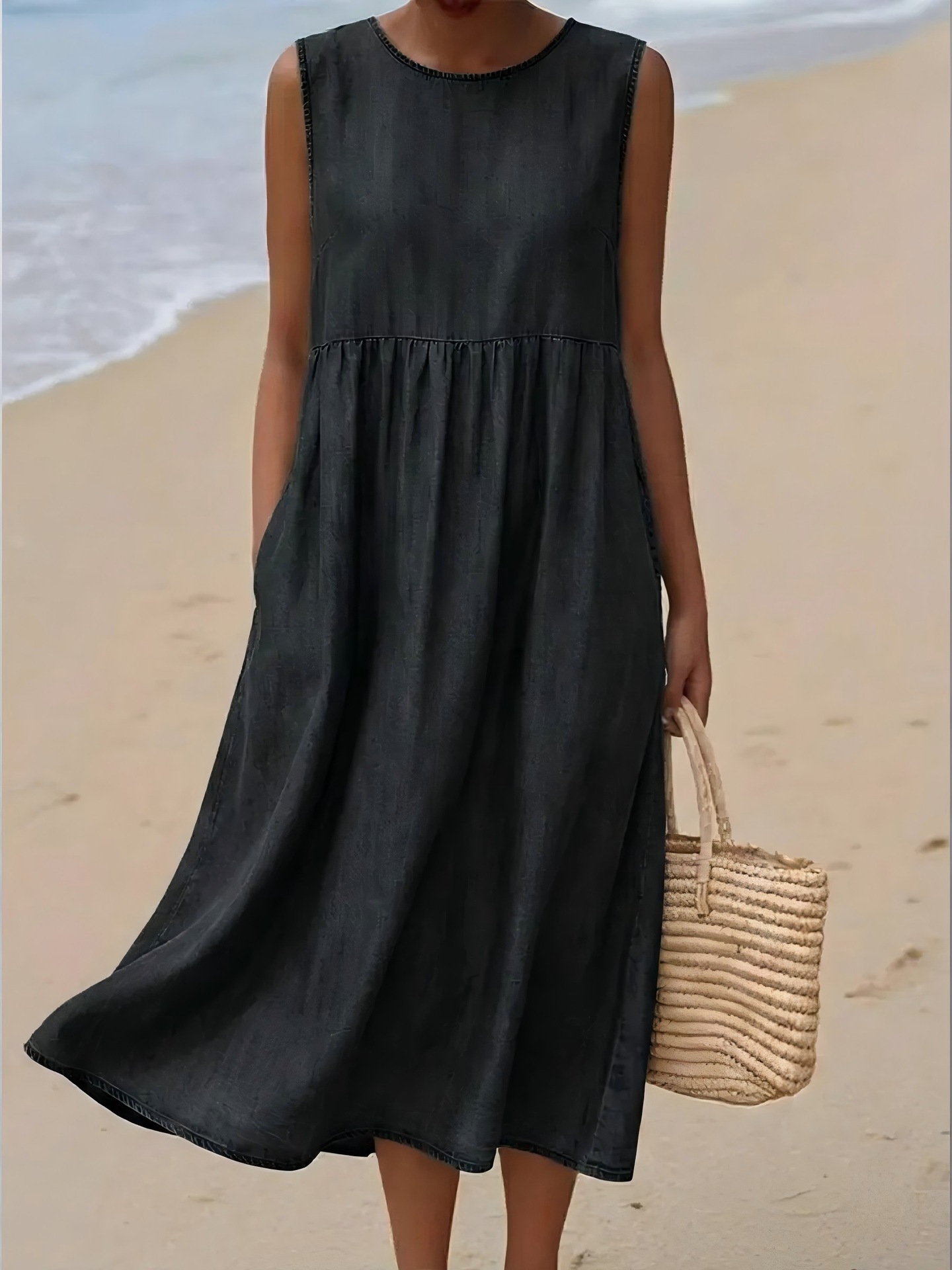 Sleeveless Blue Midi Dress