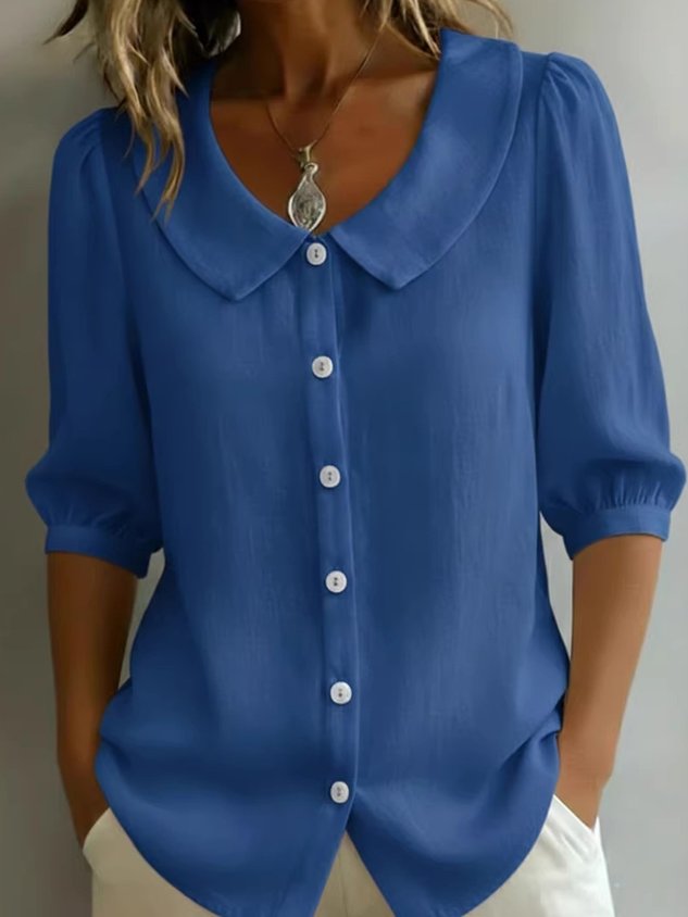 Women Short Sleeve Crew Neck Button Spring Loose Going Out Casual Top
