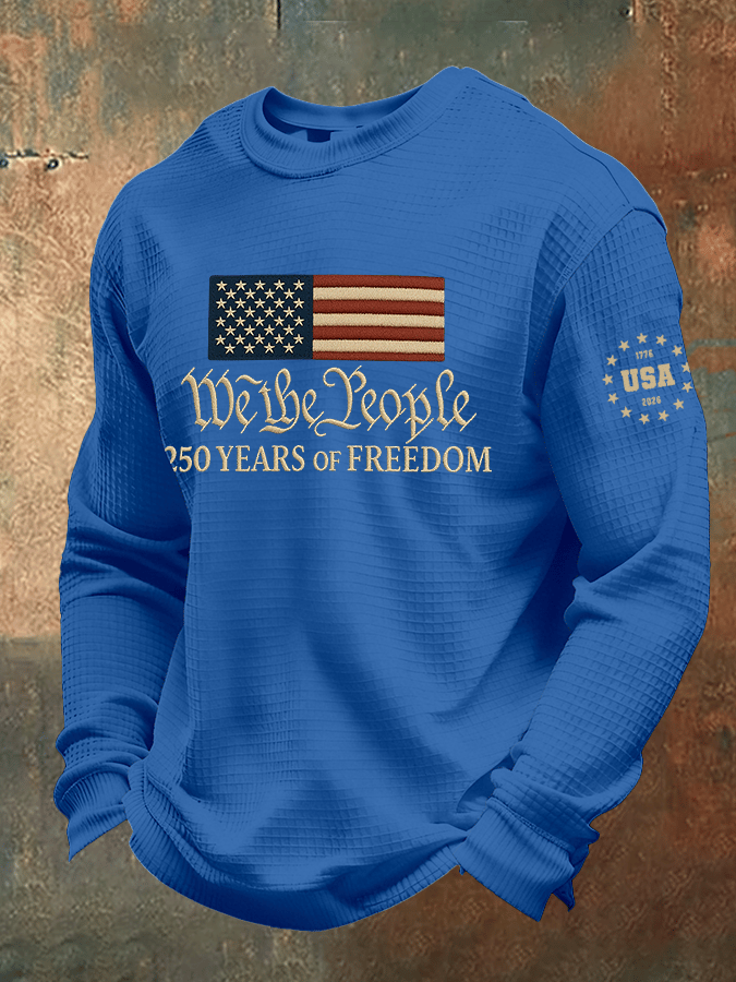 Men's Casual Printed Waffle Fabric Long-Sleeve T-Shirt