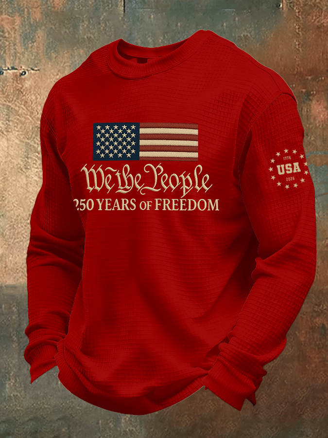 Men's Casual Printed Waffle Fabric Long-Sleeve T-Shirt