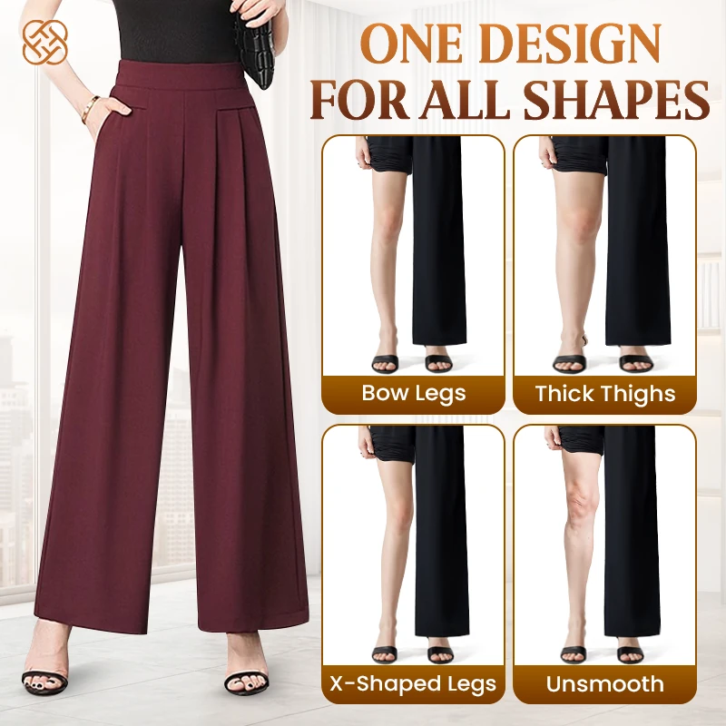 FlowyCharm - Drapey Soft Elegant High-Waisted Wide-Leg Pants