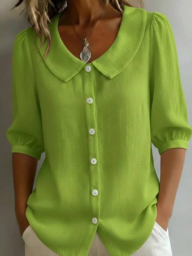 Women Short Sleeve Crew Neck Button Spring Loose Going Out Casual Top