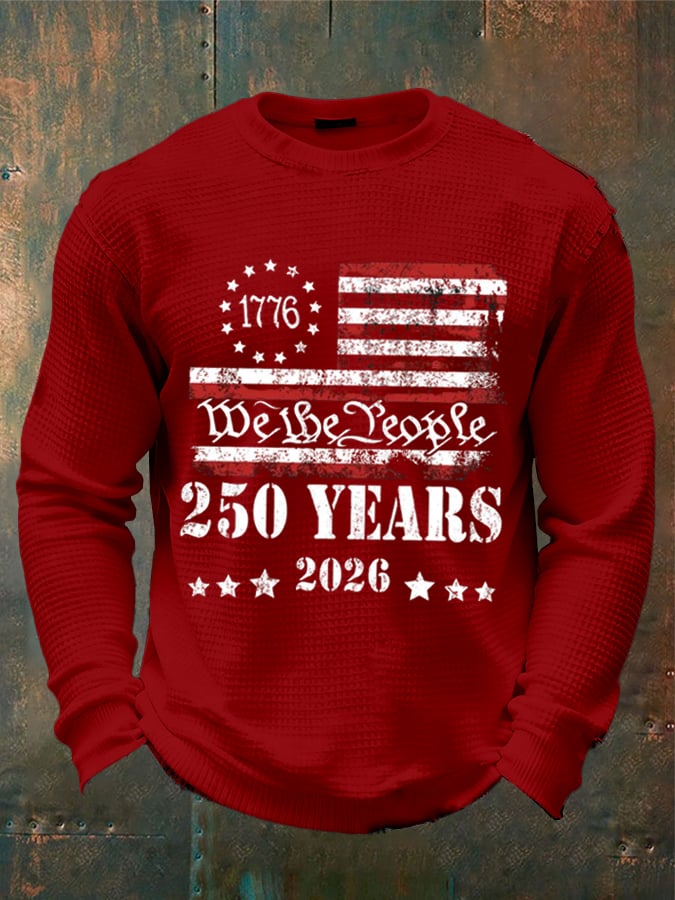 Men's 250th America Anniversary Casual Printed Waffle Fabric Long-Sleeved T-Shirt