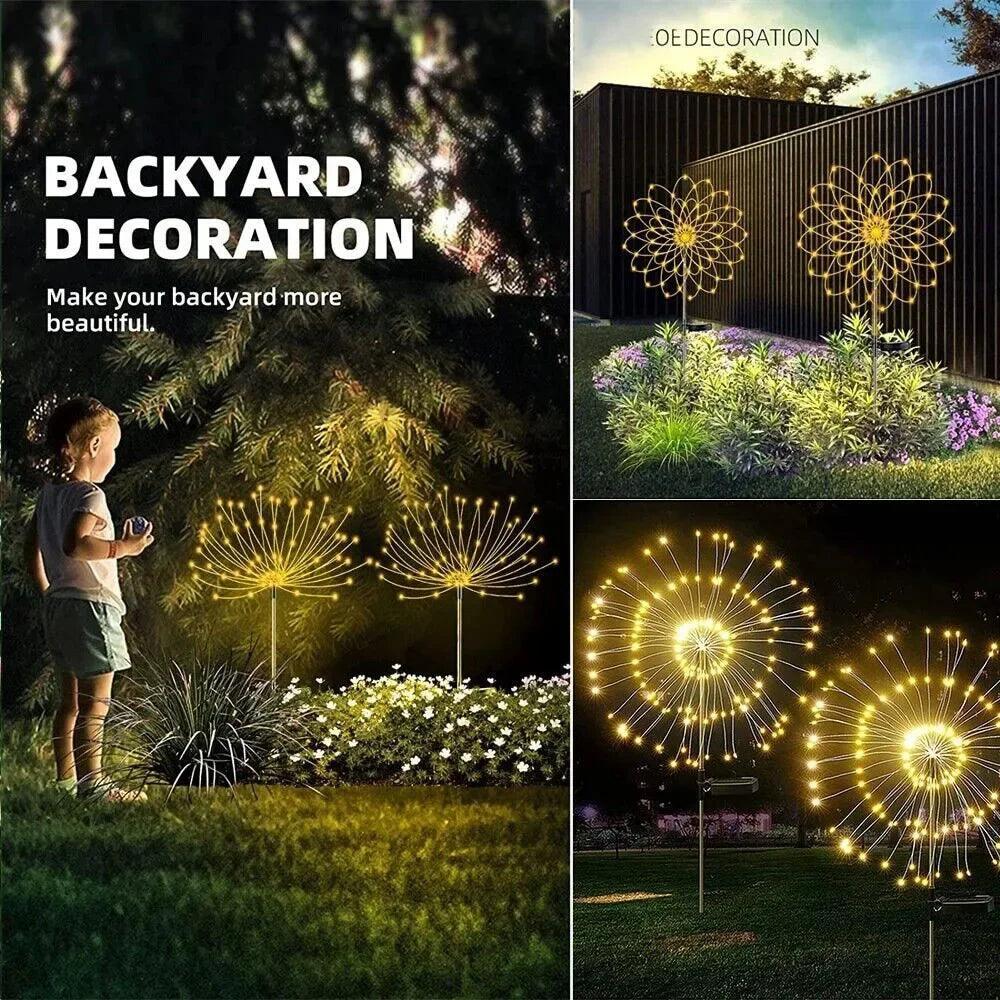 Multicolor Solar Firework LED Garden Lights - Bendable Copper Wire, IP64 Waterproof