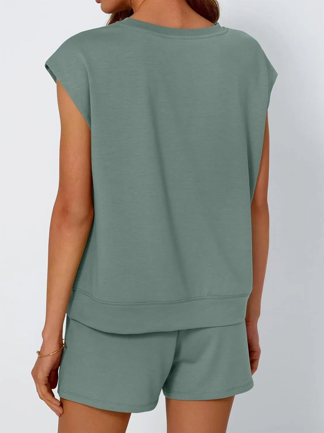 Round Neck Cap Sleeve Top and Shorts Set