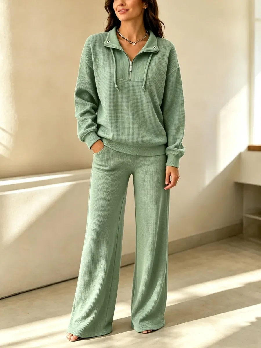 CLEARANCE SALE🔥 Women's Half-Zip Waffle Knit Thermal Set
