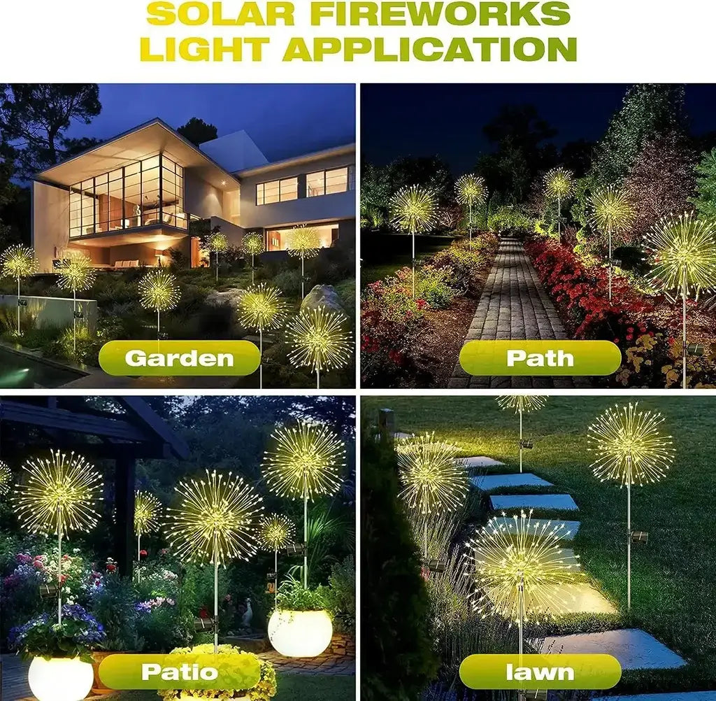 Multicolor Solar Firework LED Garden Lights - Bendable Copper Wire, IP64 Waterproof