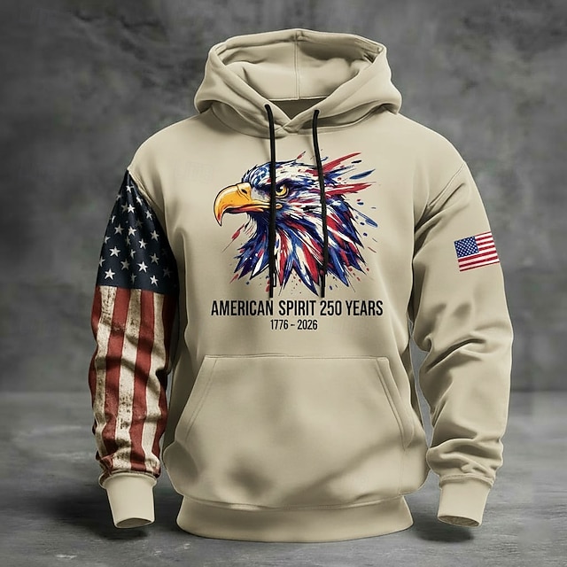 America's 250th Anniversary Men's Hoodie Pullover Hoodie Festival Black Navy Blue Khaki Army Green 3D Print Winter Spring &  Fall Designer S M L XL 2XL 3XL