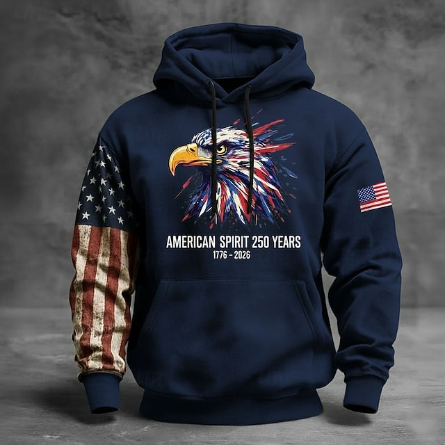 America's 250th Anniversary Men's Hoodie Pullover Hoodie Festival Black Navy Blue Khaki Army Green 3D Print Winter Spring &  Fall Designer S M L XL 2XL 3XL