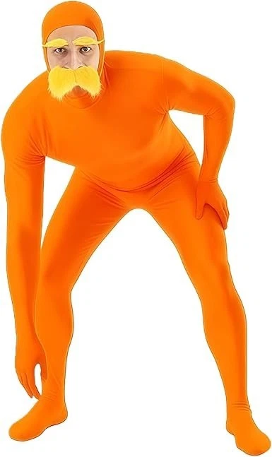 GWAWG Lorax Orange Full Body Suit Women Men Funny Costume Mustache Large
