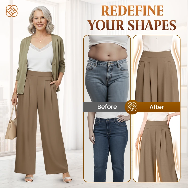 FlowyCharm - Drapey Soft Elegant High-Waisted Wide-Leg Pants