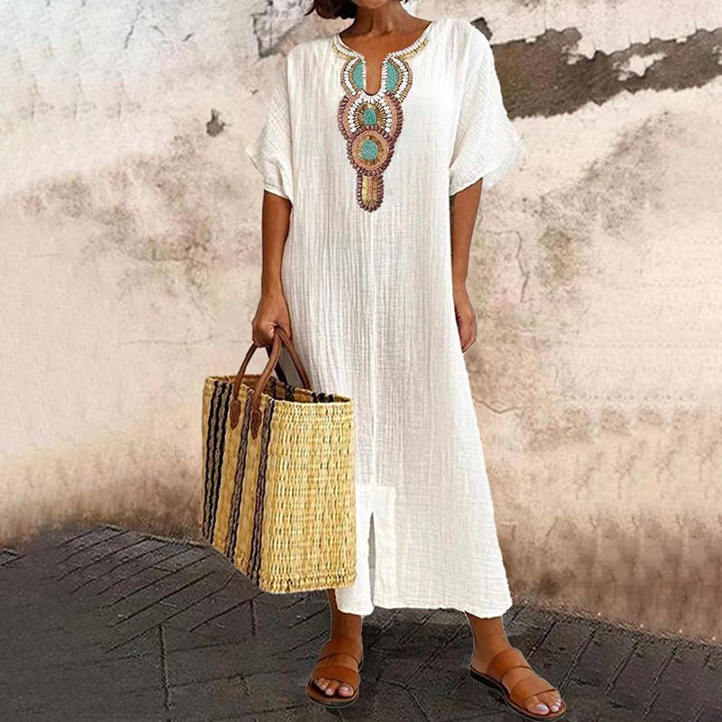 🌿Women's Embroidered Maxi Dress with Front Slit