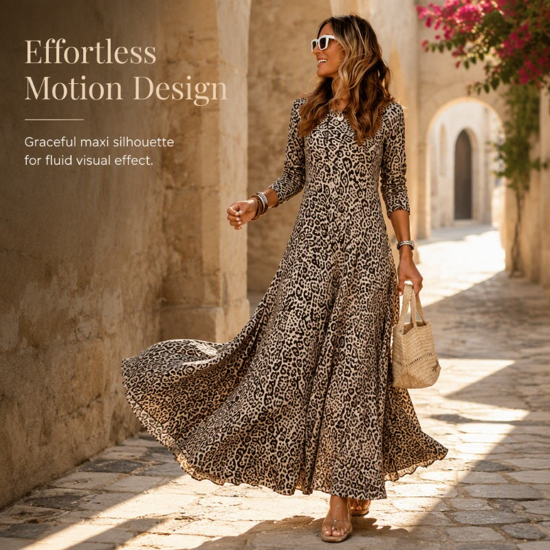 ⏳LAST DAY SALE ONLY 33.99!!🔥Timeless Statement Style 👗✨Women's Leopard Print Long-Sleeve Maxi Dress✨