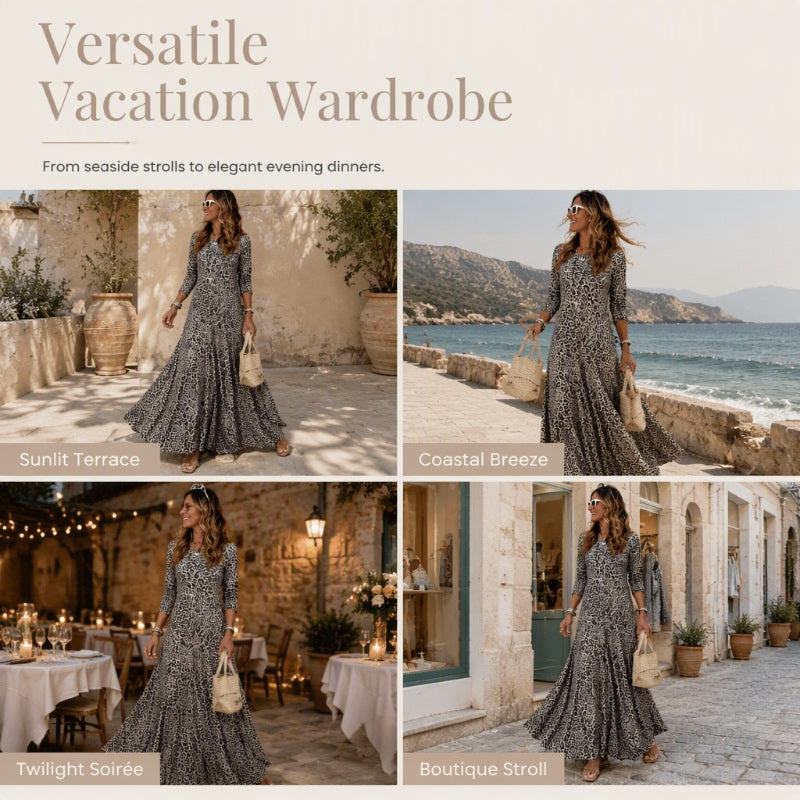 ⏳LAST DAY SALE ONLY 33.99!!🔥Timeless Statement Style 👗✨Women's Leopard Print Long-Sleeve Maxi Dress✨