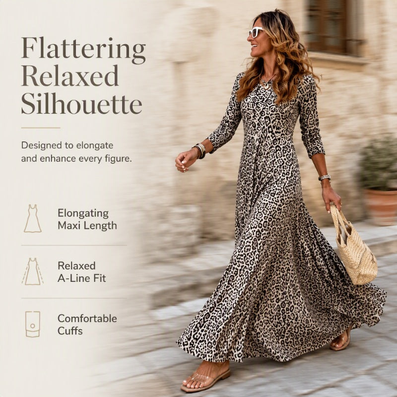 ⏳LAST DAY SALE ONLY 33.99!!🔥Timeless Statement Style 👗✨Women's Leopard Print Long-Sleeve Maxi Dress✨