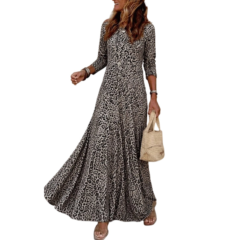 ⏳LAST DAY SALE ONLY 33.99!!🔥Timeless Statement Style 👗✨Women's Leopard Print Long-Sleeve Maxi Dress✨