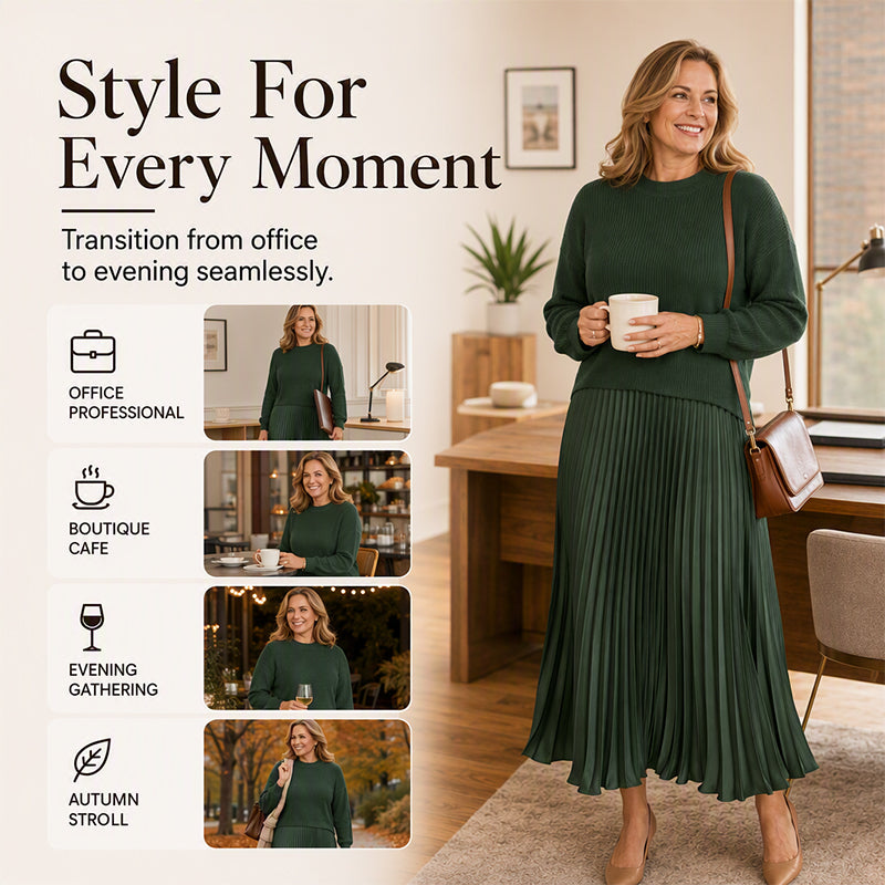 🌸LAST DAY SALE: ONLY 35.99!!✨ Effortless Elegance | Women's Pleated Round-Neck Maxi Dress 🌟