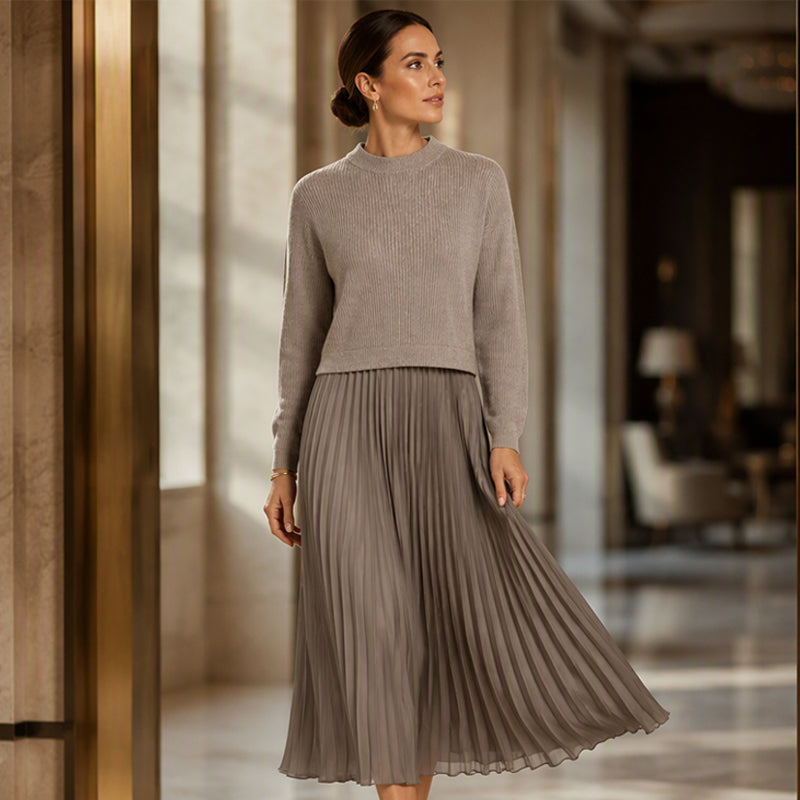 🌸LAST DAY SALE: ONLY 35.99!!✨ Effortless Elegance | Women's Pleated Round-Neck Maxi Dress 🌟
