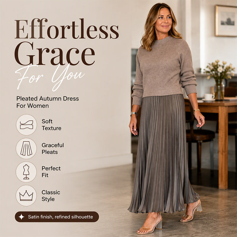 🌸LAST DAY SALE: ONLY 35.99!!✨ Effortless Elegance | Women's Pleated Round-Neck Maxi Dress 🌟