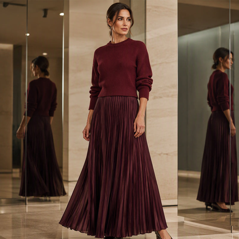 🌸LAST DAY SALE: ONLY 35.99!!✨ Effortless Elegance | Women's Pleated Round-Neck Maxi Dress 🌟
