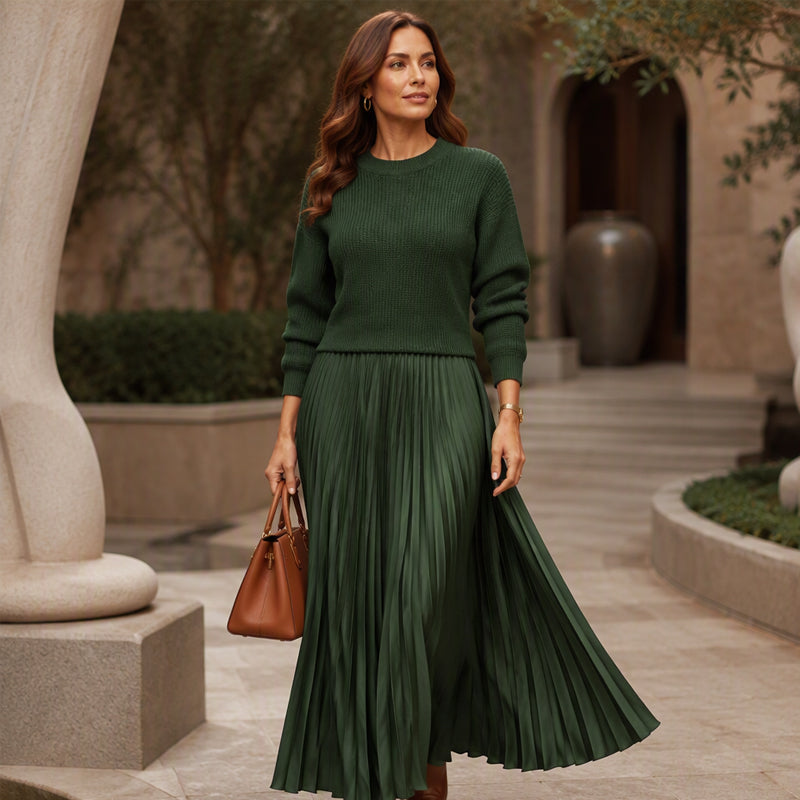 🌸LAST DAY SALE: ONLY 35.99!!✨ Effortless Elegance | Women's Pleated Round-Neck Maxi Dress 🌟